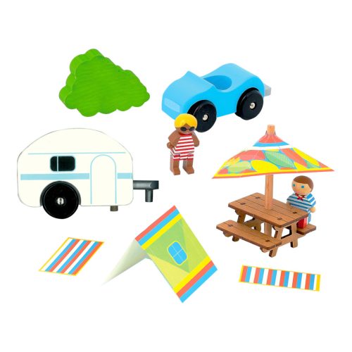 Jeujura fa építőkészlethez fa figurák Camping holiday 8 db