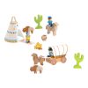 Jeujura fa építőkészlethez fa figurák Wild West 12 db