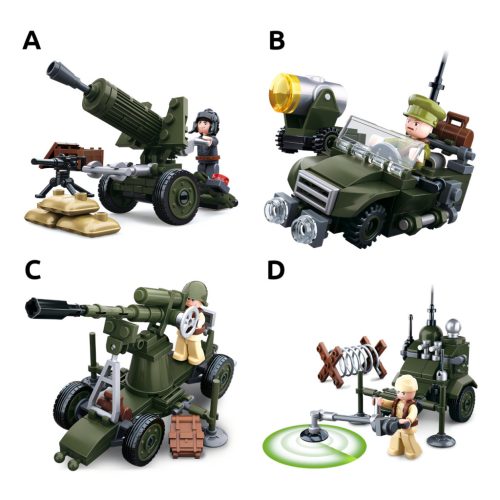 Sluban kompatibilis építőkészlet Army WWII M38-B0678 4 féle, 8 db-os készlet 668 db