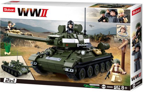 Sluban kompatibilis építőkészlet Army WWII M38-B0689 szovjet tank T-34/85 2 az 1-ben 686 db