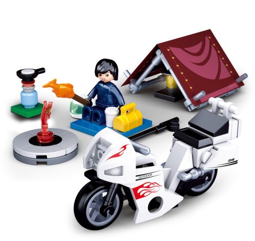 Sluban kompatibilis építőkészlet Town Motorcycle M38-B0717E Motoros a táborban 77 db