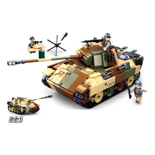 Sluban kompatibilis építőkészlet Army WWII M38-B0859 Panther tank álcázott tank közepes 2 az 1-ben 725 db